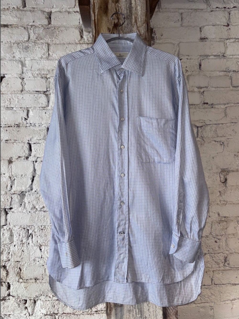 Ermenegildo Zegna Light Blue with Brown Check Dress Shirt